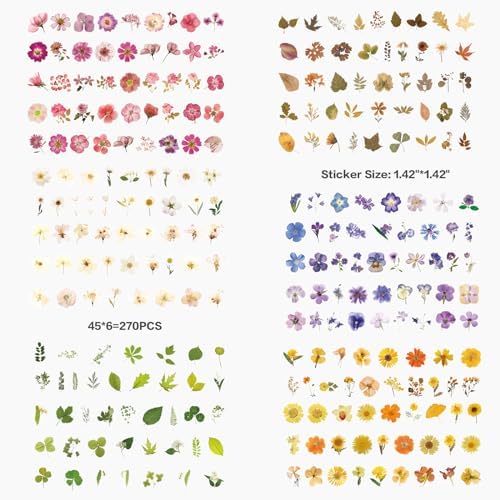 Maxleaf 270PCS Dried Pressed Flower Stickers Set for Scrapbook Supplies