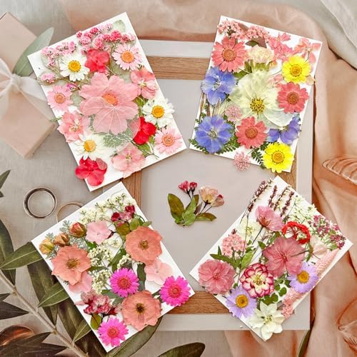 MIKIYA 90Pcs Pink Dried Pressed Flowers for Resin Molds, Assorted Real Natural Bulk Dry Floral Leaves for DIY Art Crafts, Epoxy Jewelry, Candle, Soap Making, Nails Decors Gifts