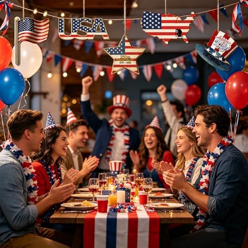 30Pcs Patriotic July of 4th Independence Day Unfinished Wooden Gift Ornaments DIY Craft Activity Paintable Blank Cutouts Hanging Wood Slices for Memorial Day Classroom Art Crafts Party Supplies