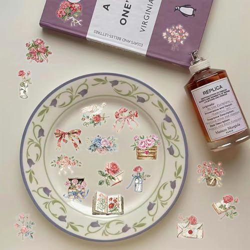 Aesthetic Flowers Stickers Transparent Flora Scrapbook Stickers Pink