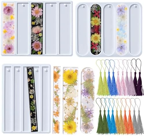 LET'S RESIN Bookmark Silicone Molds Set - 3 Shapes with 20Pcs Tassels