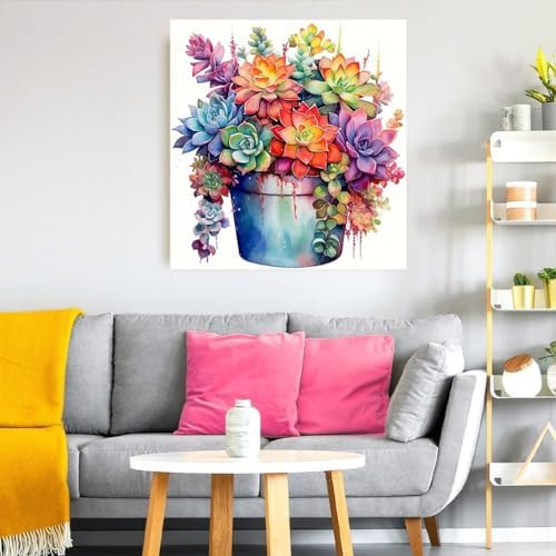 EIBEILI Diamond Painting Kits for Adults DIY 5D Diamond Art Paint with Round Diamonds Full Dril Gem Succulents Art Painting Kit for Home Wall Decor Gifts 12x12inch