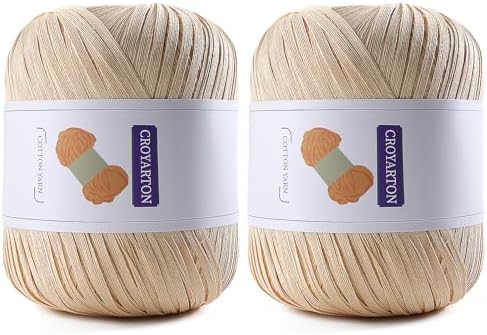 Raffia Ribbon Yarn for Crochet, Brown Cotton Yarn for Crocheting Beach Hat