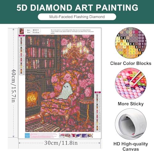 Diamond Art Kits for Adults,Pink Bookshelf ghost Diamond Painting Kits