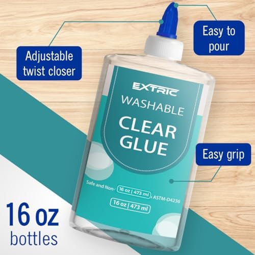 EXTRIC Clear Glue Washable Liquid 16 OZ, 4 PK Slime Glues & Art Crafts