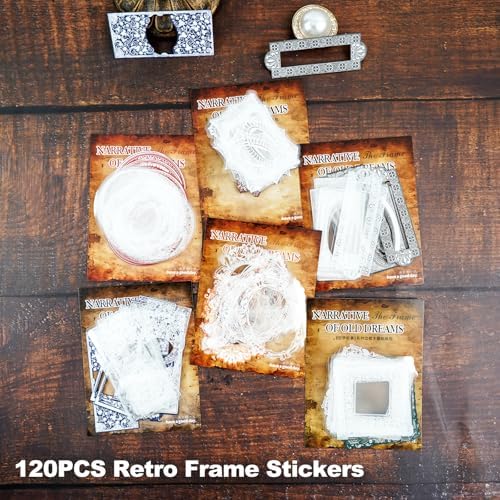 120PCS Vintage Frame Sticker Set, Retro Decorative Borders, Cardstock & PET Stickers for Scrapbook Journal Collage Planner DIY