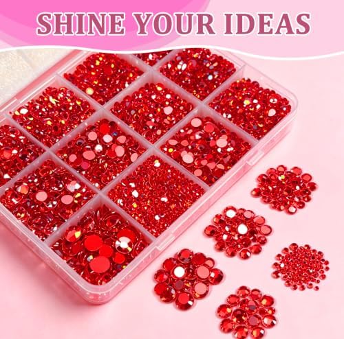 10000PCS Red AB Rhinestones Bedazzling Gems 2/3/4/5/6MM Mix Sizes Resin Jelly Bedazzler Kit Flatback with Complete Tools for DIY, Nail, Art Craft for Girls Gift