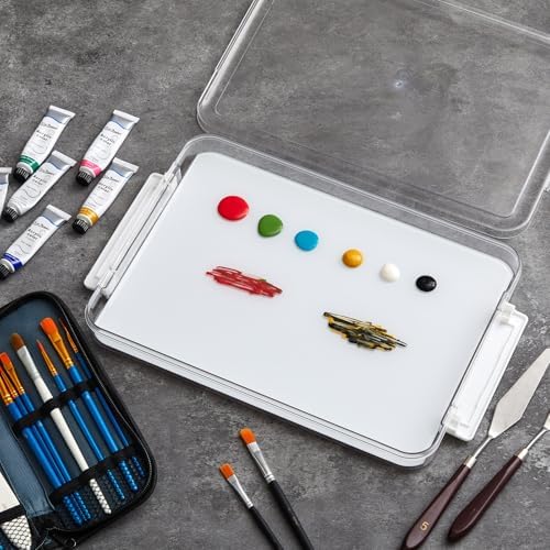 Nuanchu 1 Pcs 9 x 12 Inch Glass Palette for Oil Painting, White | Airtight Keep Wet Palette Container, 40 Sheets Disposable Paper, Keeps Paint Fresh, for DIY Color Mixing Beginners