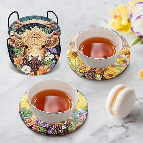 Diamond Art Coasters Kit,8 Pcs Highland Cow Diamond Painting Coasters Kit