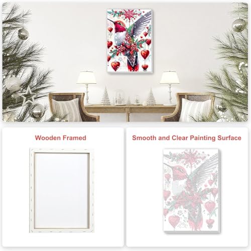 SENQAO Christmas Paint by Numbers for Adults Framed, Hummingbird Flower Adults' Paint-by-Number Kits, Adult Paint by Number Kits on Canvas, Acrylic Number Painting for Home Decor, 8x12inch