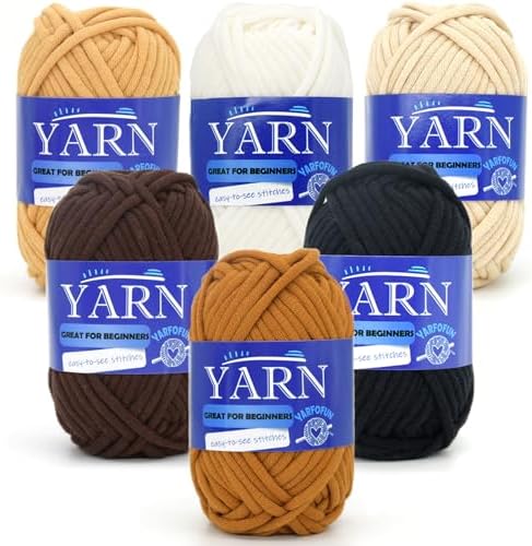 6 Pack Beginners Crochet Yarn - Brown Series Cotton Blend for Crocheting & Knitting with Easy-to-See Stitches