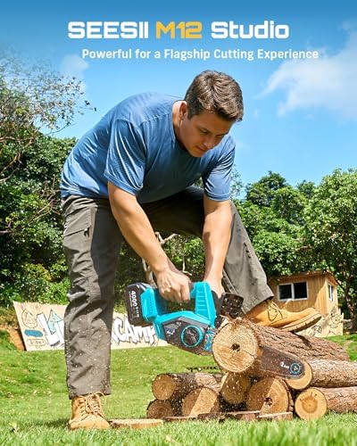 SEESII 12-Inch Electric Chainsaw Cordless, Brushless Motor | 2 x 4.0Ah Battery, Auto Oiling, Tree Saw with Tool-free Chain Tension, Wood Cutting Trimming Branch, Yard Work