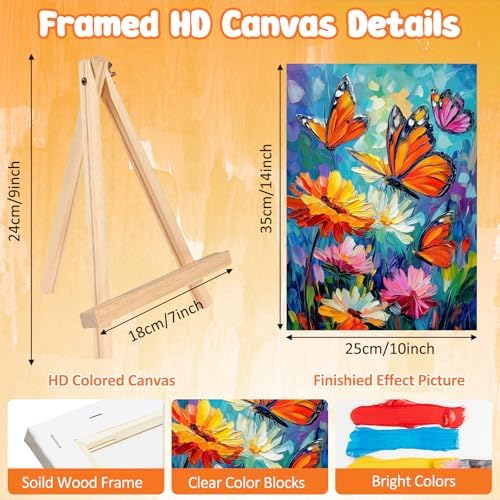 MAXBYE Paint By Numbers Kit for Adults with Frame and Wooden Easel, Colorful Butterfly Acrylic Simple Oil Painting Kits for Beginners, Gift Home Wall Garden Decor Any Festival 10×14 in