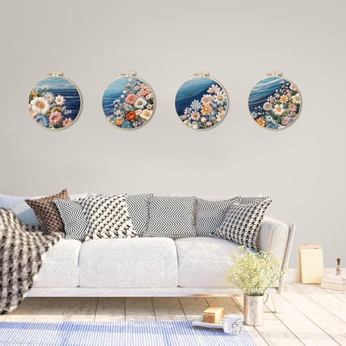 SCECALA 4 Sets Ocean Floral Embroidery Kit