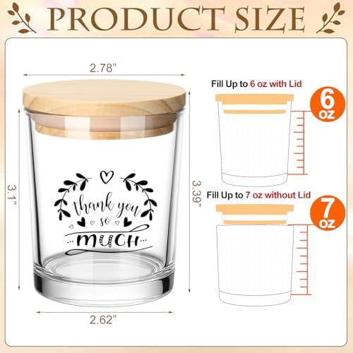Ziliny 10 Pcs Thank You Heart Glass Candle Jars Empty Containers Bulk 7 oz Glass Jars with Cork Lids Tins for Holiday Candle Making Storing Biscuits Tea Party Favors