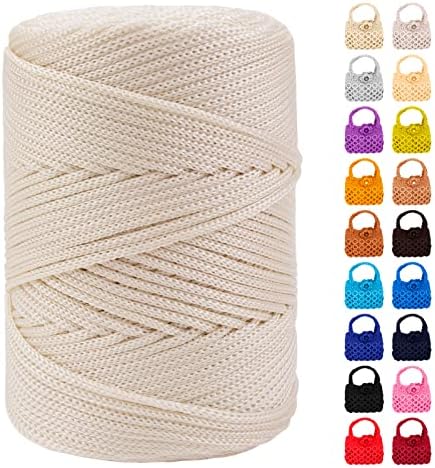 Polyester Macrame Cord 3mm x 185yards, Braided Macrame Cord, Crochet Bag Polyester Yarn for Crocheting, Bag, Wall Hangings, Rug, DIY Crafts (Off White)
