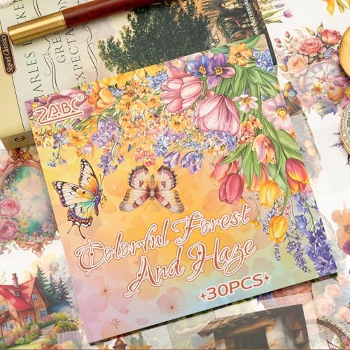 Multi-Tone Garden Theme Scrapbooking Supplies for Junk Journal - 30 Sheets PET Stickers - Vintage Journaling Ephemera Sticker Book Pre Cut(TZ-005-004)