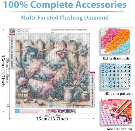 Chicken Diamond Art Kits for Adults, Diamond Painting Kits 14x14 Inch | Diamond Painting Kits for Adults Beginners, Gem Art, 5D Full Drill, DIY Arts and Crafts for Gift Home or Decor