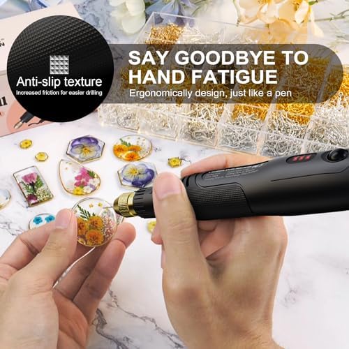 LET'S RESIN 3-Speed Cordless Drill, 10Pcs Electric Resin Jewelry Drill | Rechargeable Small Drill with Deburring Tool, Hand Drill for Resin Jewelry Making, Keychain Making, Multi-Purpose Resin Tools