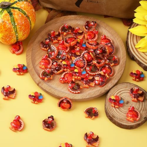 60Pcs Mini Resin Turkeys Thanksgiving Flatback Charms Turkey Craft