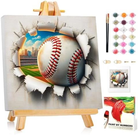Baseball Paint by Numbers Kit for Kids, 8x8 inch