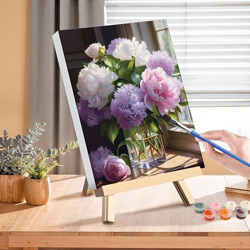 Peony Paint by Numbers for Adults with Framed Canvas - with Wooden Easel