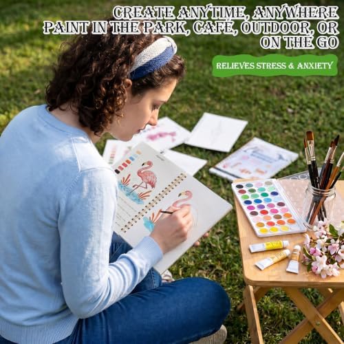 Landhoow 3 Pcs Watercolor Workbooks for Beginner with 36color Paint Brush