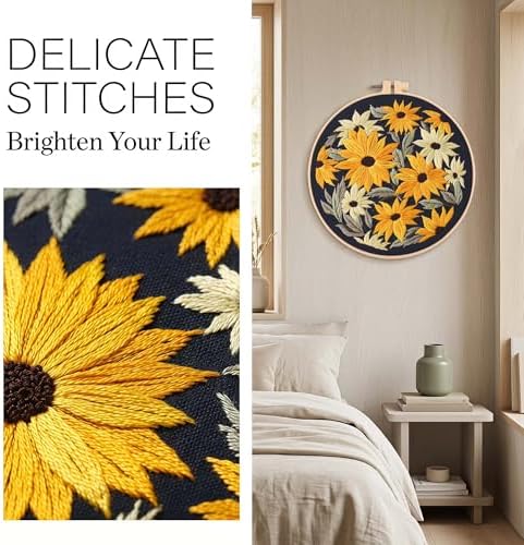 Harimau Adult Beginner Embroidery Starter Kit, Complete Set with 4 Patterns, 2 Hoops, Needles, Scissors, Instruction Guide & Stitching Video Tutorials