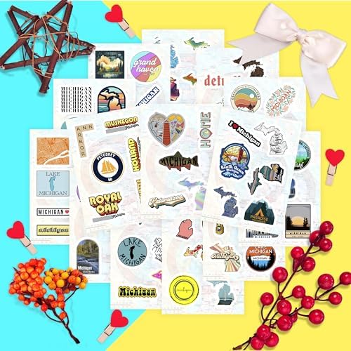 100Pcs Michigan Stickers for Water Bottle and Laptop - Michigan State Gifts, Party Supplies & Decorations, Waterproof Vinyl Decals, State Pride and Icon Stickers, Gifts for Women & Men