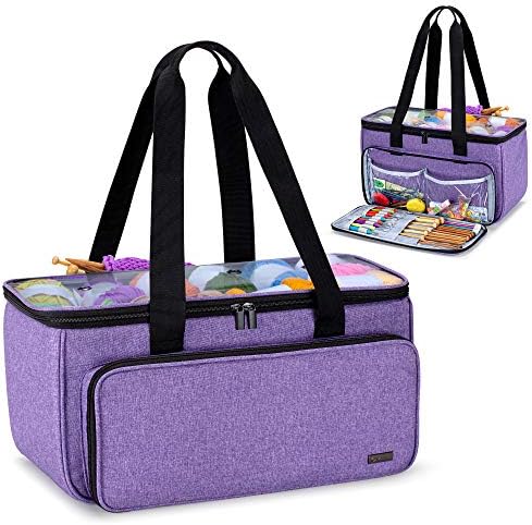 Yarwo Crochet Bag Knitting Organizer, Yarn Storage Tote with Multi-Pockets