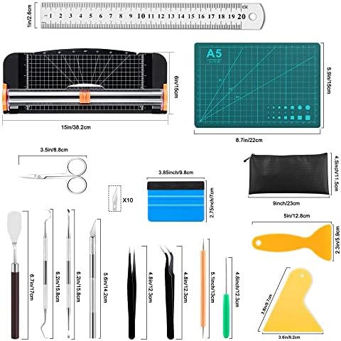 Famomatk 27PCS Craft Weeding Tools for Vinyl Kit,Utility Knife Vinyl Weeding Tool Set with 12Inch Paper Cutter Trimmer for Scrapbooking,Silhouettes,Cameos,DIY Art Crafting,Cutting,Splicing,Cardstock