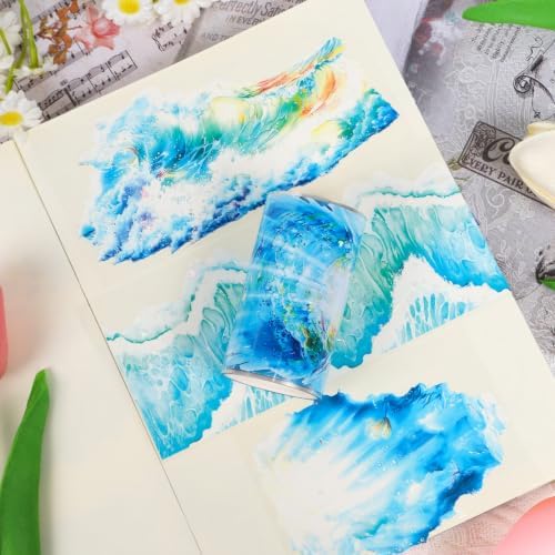 Sitsink PET Tape for Journal Scrapbooking - Blue Ocean PET Tape Stickers for Crafts Junk Journal Supplies Notebook Scrapbook DIY Decor Ornament