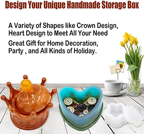 EuTengHao Resin Molds 43Pcs Silicone Molds for Resin, Epoxy Crown Shape Mold Heart Shape Mold with Mica Powder for Storage Box Jewelry Trinket Container DIY Resin Casting Crafts