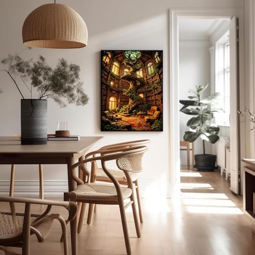 AIBOERL Diamond Art Kits for Adults,Bookstore Diamond Painting Wall Decor | Round Drill Vintage Books Diamond Painting for Beginners DIY Rhinestone 5D Diamond dots(Gemstone Craft)Wall Art Gift 12x16IN