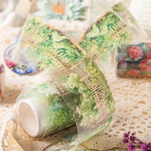 PET Tape Stickers for Journaling 6 Rolls Flower Washi Tape Stickers Decorative Tape for Crafts Scrapbooking Junk Journal Supplies, Plants Fence