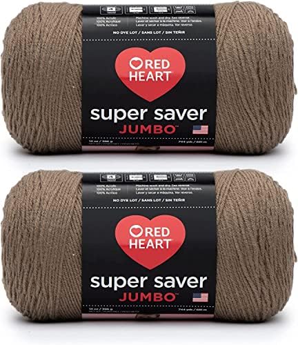 Red Heart Super Saver Jumbo Yarn for Crocheting, Cafe Latte, 2-Pack