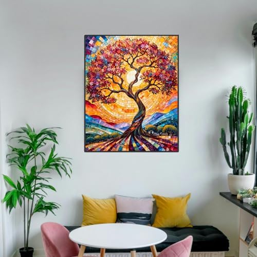 ldazao Tree of Life Framed Paint by Numbers Kit for Adults Stained Glass Paint-by-Number Artist Kits On Canvas with Frame DIY Adult Trees Oil Painting for Gift Home Wall Decor 9.5x12 Inch