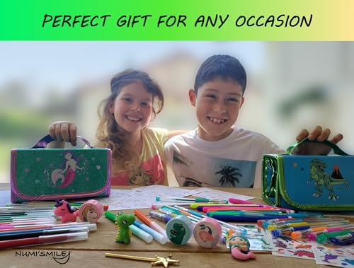 NUMI'SMILE Dinosaur Pencil Case with Fruit Scented Markers Art Set, Dinosaur Gifts for Boys Ages 3 4 5 6 7 8 9 Years and Up, Dinosaur Toys, Dino Coloring Art Supplies, Birthday Boy Present & Kids