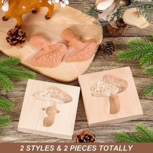 Meanplan Carved Wooden Cookie Mold, Baking Embossing Cookies Stamp Mold Cutter Funny 3D Heart Wood Rose Dessert Tools for Christmas Kitchen DIY Baking Tools(Mushroom)