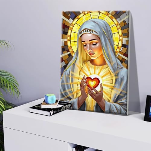 JOOZ 5D Virgin Mary Paint by Numbers Kit for Adults with Frame, 8x12 Inch