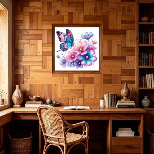 USZDL Butterfly Flower Diamond Art Kits for Adults,Floral 5D Diamond Painting Kits for Beginners,Diamond Dots Round Full Drill Paint with Diamonds Pictures DIY Gem Art Painting Crafts Kits 14x14 inch