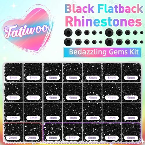 Black Jelly Resin Rhinestones 2-6mm, 28Grid Flatback Kit for Bedazzling Kit