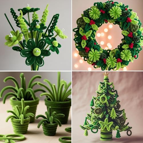 Caydo 200 Pieces Green Pipe Cleaners, Thick Fluffy Chenille Stems Bulk