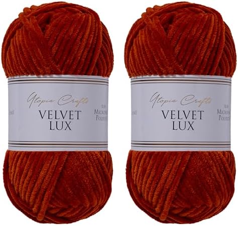 Velvet Lux Chenille Yarn for Crocheting and Knitting, 2 Pack Bulk Chunky Yarn, Super Soft Velvet Yarn for Amigurumi, Baby Blankets & Home Decor — 100g/120yds per Skein (Dark Orange)