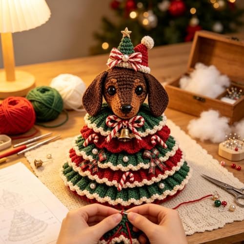 Crochet Animal Christmas Tree DIY Kit–Stitch a Little Christmas Magic，Dog