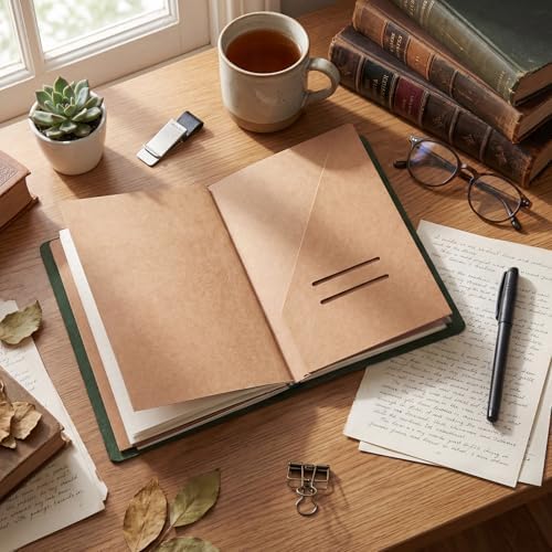 Thenshop Leather Travel Notebook 3 Inserts,Green,A5 Size