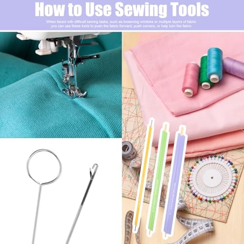 15pcs Quick Turn Fabric Set, Multifunctional Fabric Tool for Sewing Threading Crafting & DIY Projects, Tube Loop Turner Sewing Kit Accessories with Stainless Steel Rods & Elastic Needle Threaders