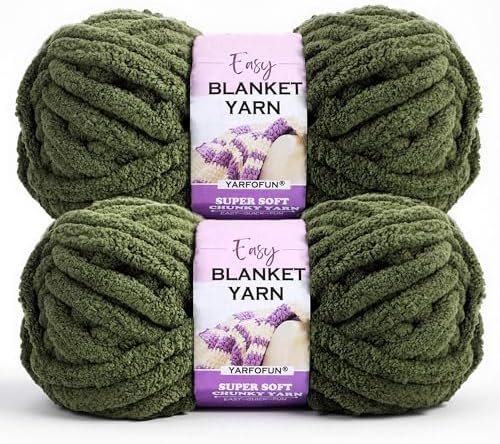 2 Pack Chunky Chenille Yarn for Crocheting Hand Knitting,Soft Thick Bulky Chunky Fluffy Plush Velvet Crochet Blanket Yarn for Crocheting Baby Blankets/DIY Crafts/Home Decor 2 * 100g(Army Green)