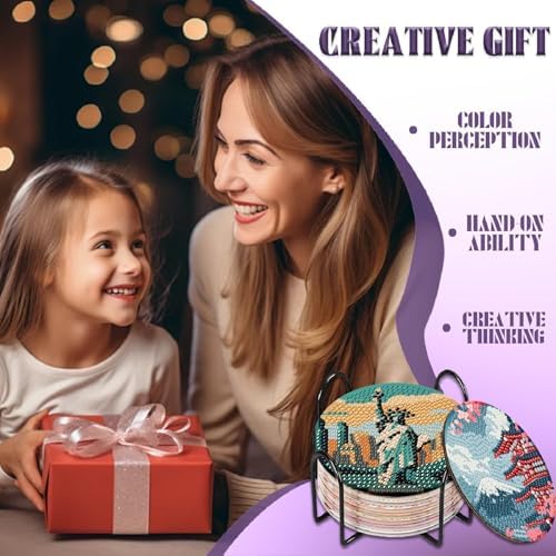 NEGEKFKX 8 Pcs Famous Buildings Diamond Art Painting Coasters Kits ﻿ ﻿