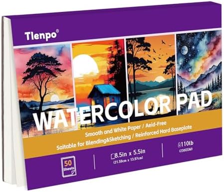 Tlenpo Watercolor Paper Pad, 8.5 x5.5 in, 110lb/230gsm, 50 Sheets Artist Painting Drawing Paper Book, Art Supplies for Adults Kids, Acid-Free Water Color Paper for Beginner Students